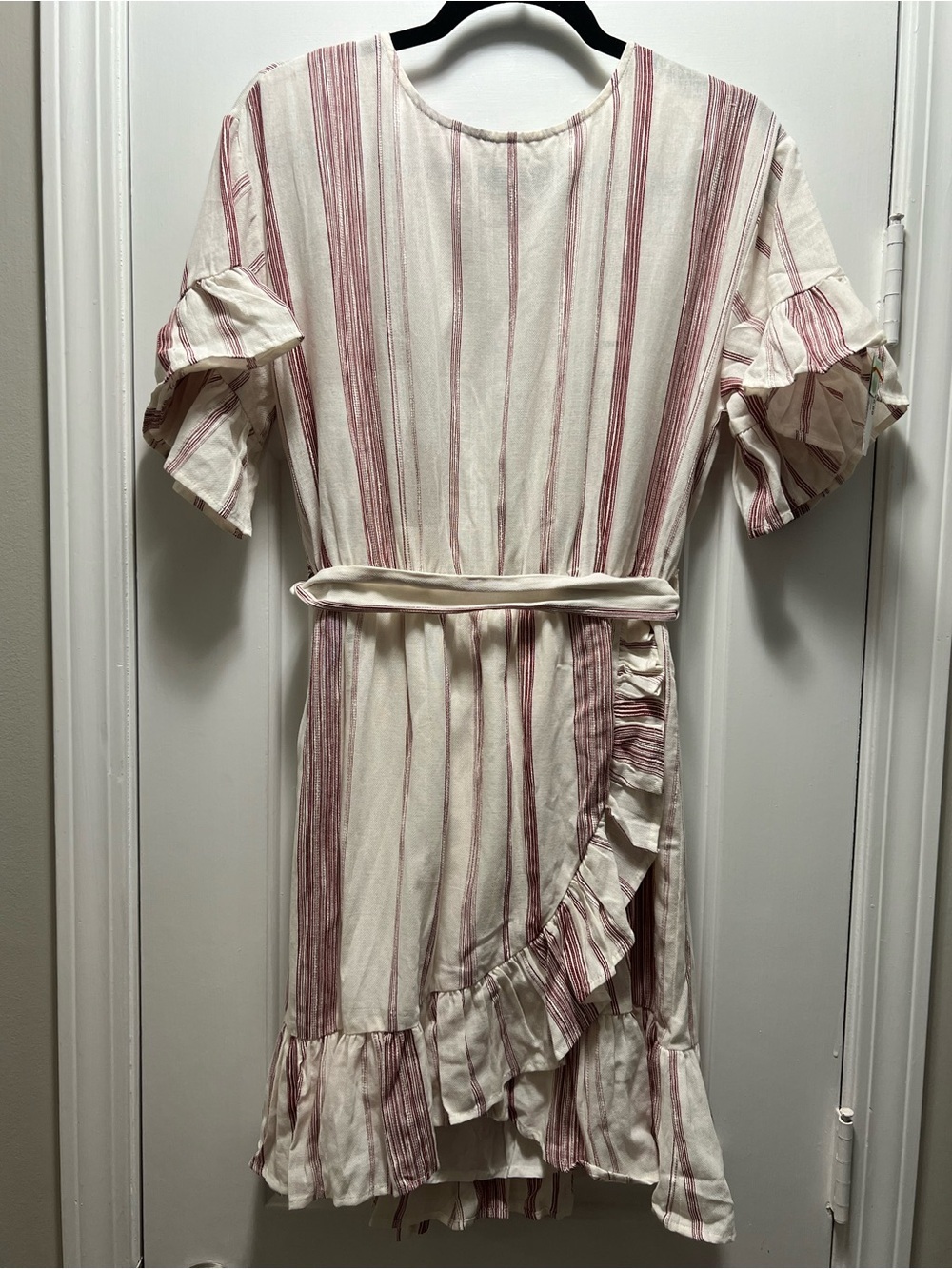 Lost + Wander Cream and Mauve Striped Ruffle Hem Dress NWT